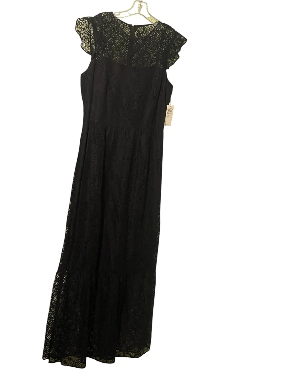 NWT-Lauren Ralph Lauren black lace maxi with flutter sleeves. Size 12. - Picture 4 of 10